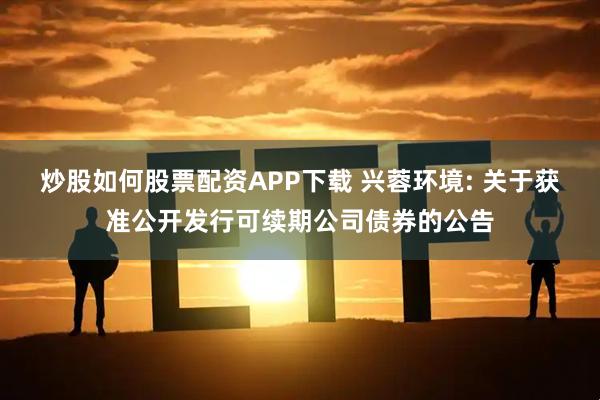 炒股如何股票配资APP下载 兴蓉环境: 关于获准公开发行可续期公司债券的公告